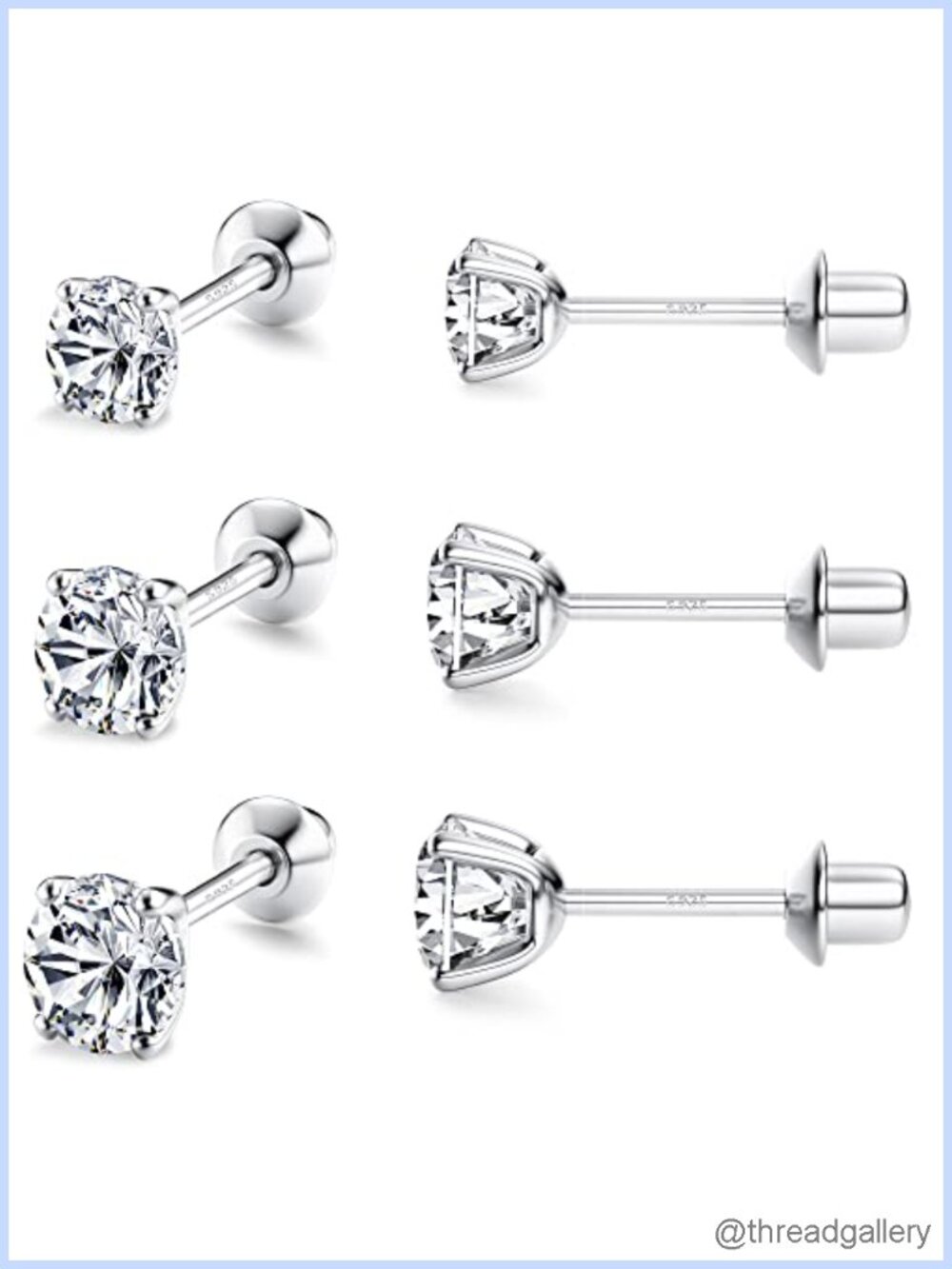 Sterling Silver Post Stud Earrings 18K Gold Plated Hypoallergenic Screw Back